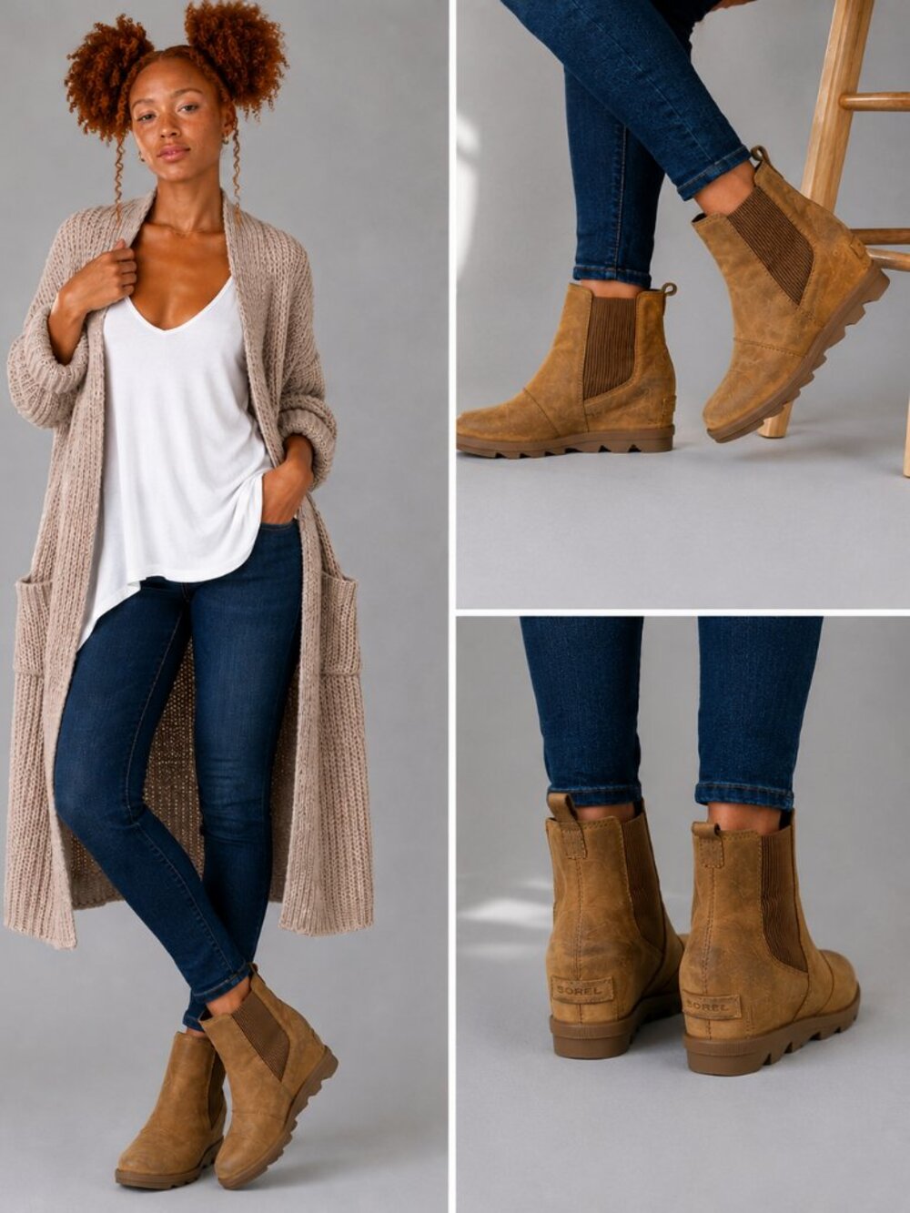 Leather Sorel Arctic Wedge II Chelsea Boots W/9 Tan Waterproof NL3022-224 LN